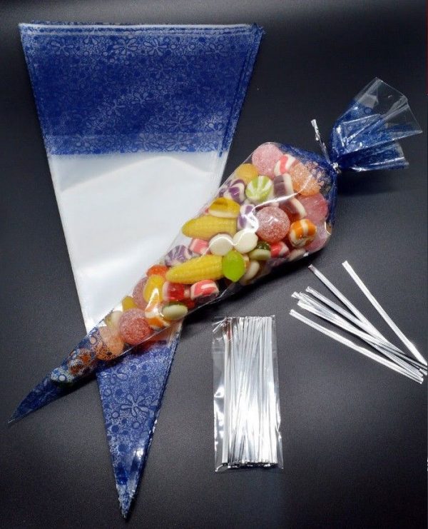 BLUE Cellophane Cone Bags