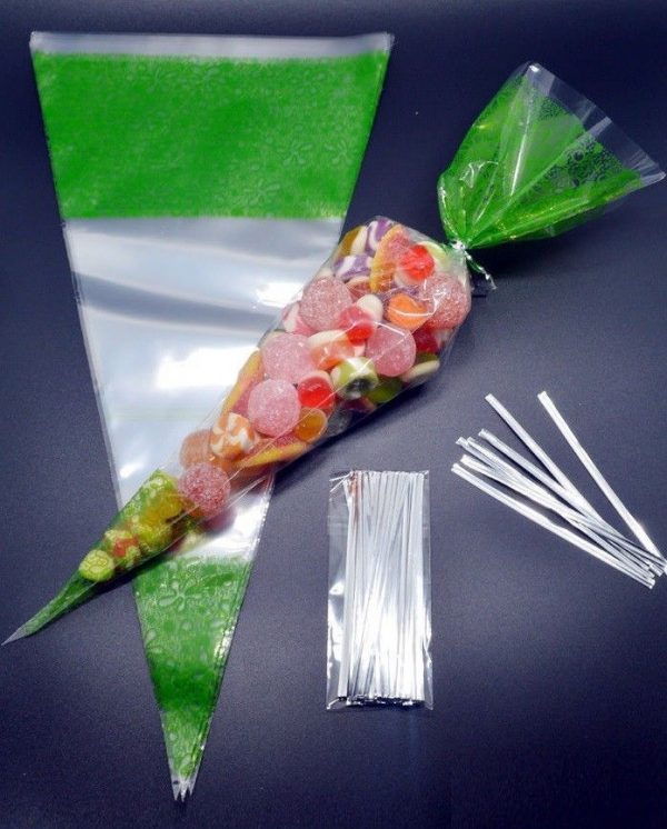 GREEN Cone Cellophane Sweet _ Party Bags